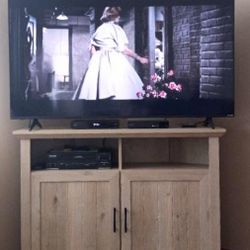 Corner Storage Cabinet or TV Stand in White Oak Finish