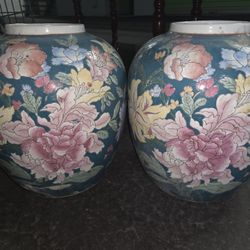2-Vintage WBI Signed Chinese Porcelain Colorful Floral Vase 12 inches