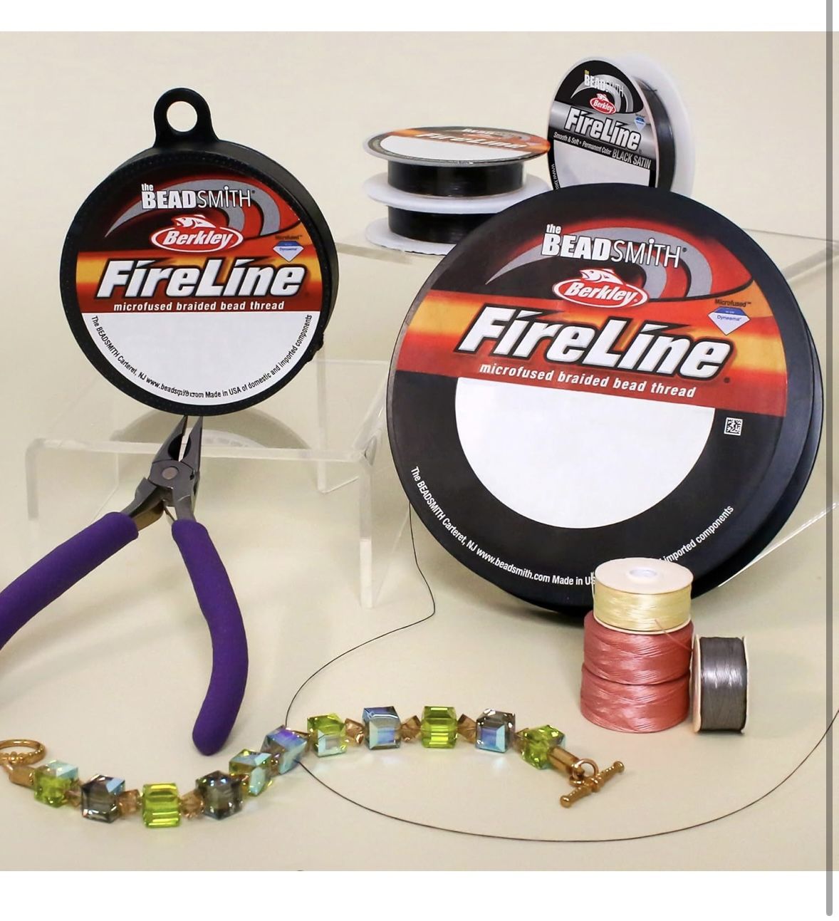 The Beadsmith Fireline by Berkley – Micro-Fused Braided Thread – 10lb. Test, 008”/.20mm Diameter, 125 Yard Spool, Crystal Color – Super Strong Stringi