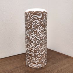 Ornamental Wooden Vase with White Decorative Designs