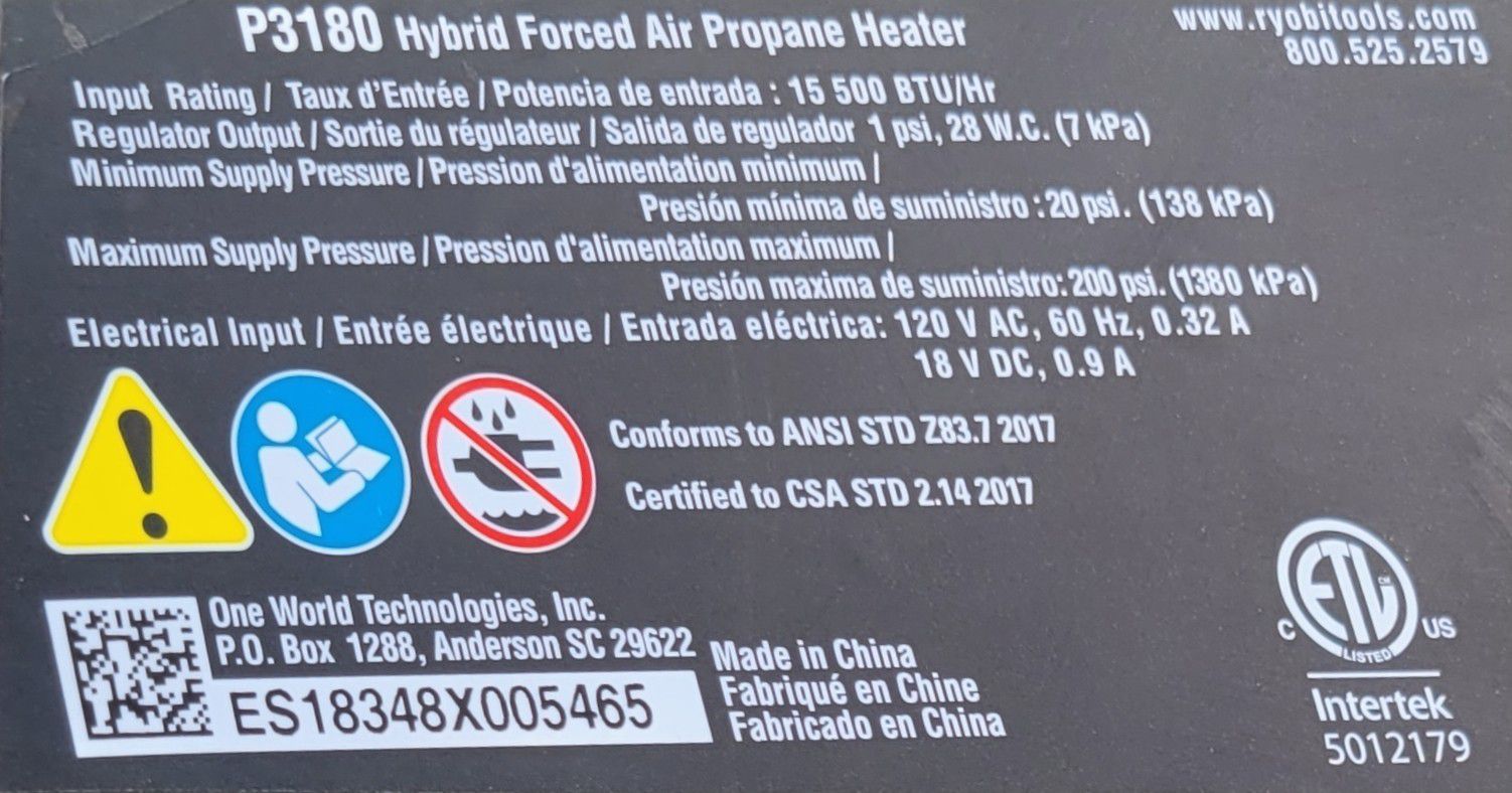 Ryobi 18v hybrid forced air propane heater for Sale in Long Beach, CA -  OfferUp