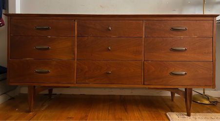 Mid-Century Modern Walnut 9-Drawer Dresser — 64” x 18.125” x ~30”