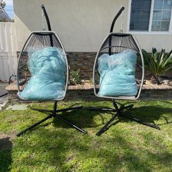 Pair Of Blue Hanging Egg Chairs 