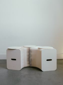 Expandable Accordion Bench / coffee Table - Honeycomb Paper - Folds Flat - Seats 4-6, Off White