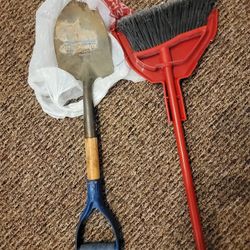 shovel, broom, and dust pan