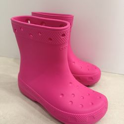 Girls Pink Crocs Rain Boots Size 4 Excellent Condition