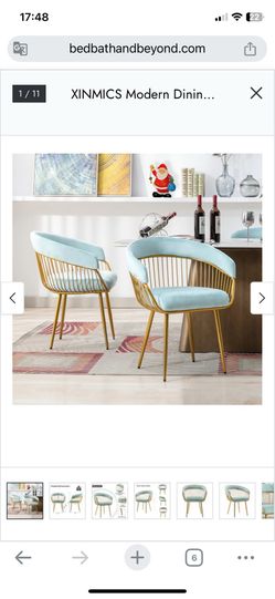 Dining Chairs Set of 2, Velvet Dining Chairs with Metal Legs (Blue)