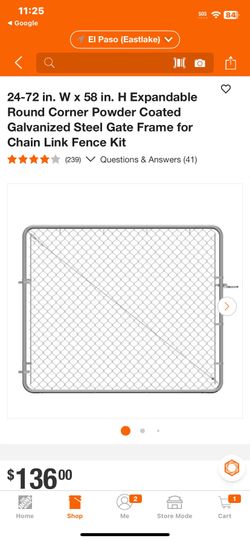 24-72 in. W x 58 in. H Expandable Round Corner Powder Coated Galvanized Steel Gate Frame for Chain Link Fence Kit