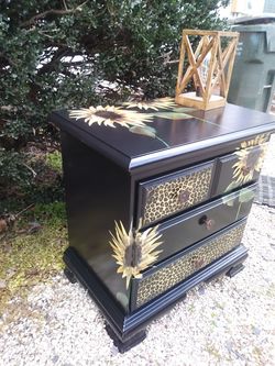 Sunflowers and leopard print end table night stand