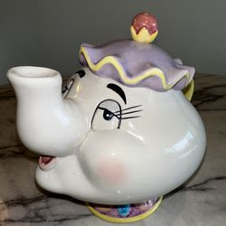 1991 Disney Beauty And The Beast Mrs. Potts Teapot Bank Ceramic 8x10 Vintage