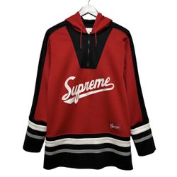Supreme Script Logo Hockey Hoodie Reflective 3M FW16 - Men, Red/Black/White, L