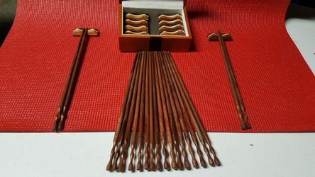 Asian Hand Made Real Cherry Wood Chopsticks Included Chopsticks with Rest. Never used