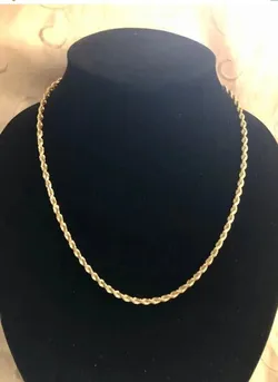 Vintage Solid 14K Yellow Gold Rope Chain Necklace