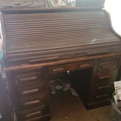 Vintage S Curve Roll Top Solid Oak Desk