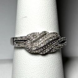 .925 Sterling Silver .33ctw Genuine White Diamond Bypass Band Ring Size 8