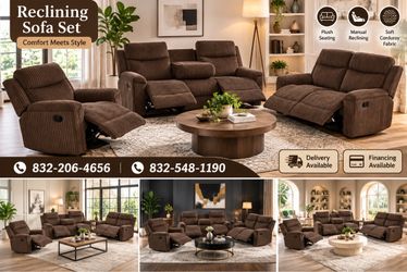 Recliners set 3 pcs corduroy fabric