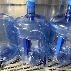 (3) 5 gallon water bottle with spigot emergency earthquake