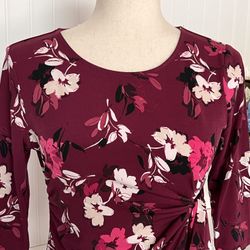 Alfani Burgundy Floral Print Side-Tie Top