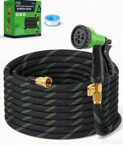 Brand New 50ft Garden Hose，Non-Expandable Water Hose with 8 Function Spray