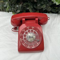 Retro AT&T Classic Red Hotline Rotary Dial Desk Phone 