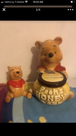 Vintage ceramic Winnie the Pooh bank and Pooh figurine Walt Disney productions japan England