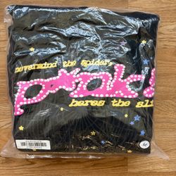 Sp5der P*NK Black Hoodie Size M Pink Graphic