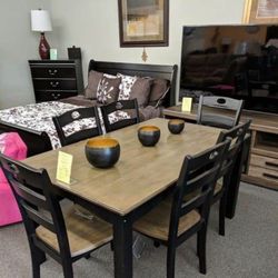 Froshburg Grayish Brown/Black Dining Table and Chairs (Set of 7) 559