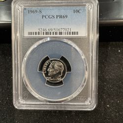 1969 S Gem Proof Roosevelt Dime Graded At PR69 With A Deep Cameo 1-6