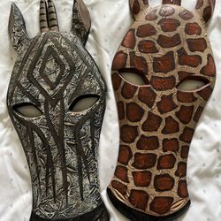 Wood Masks Giraffe & Zebra Wall Decor