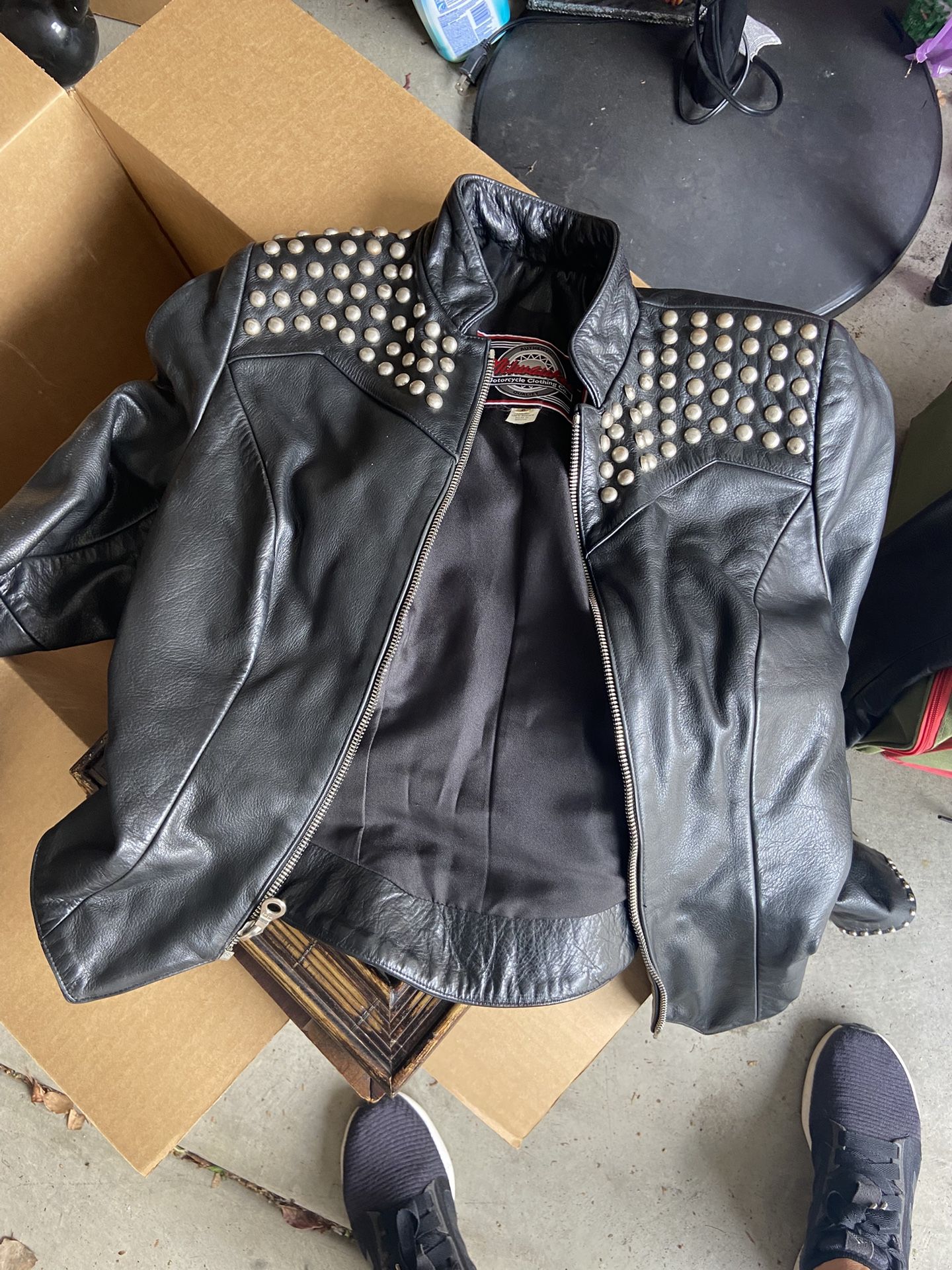 Milwaukee, motorcycle clothing, Womens leather motorcycle jacket with studs, size small