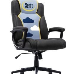 Brand New Black Serta Vegan Leather Tall Back Height Adjustable Reclining Executive Office Chair
