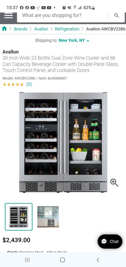 Wine Cooler 30 Inch Double Doors New Open Box Warranty $1400..special Prices Pick Up 301 Saundview Ave Bronx NY 10473 Warranty Wine Cooler