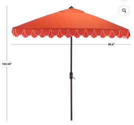 NEW Safavieh Outdoor Valance 7.5ft Crank Patio Umbrella, Orange/White