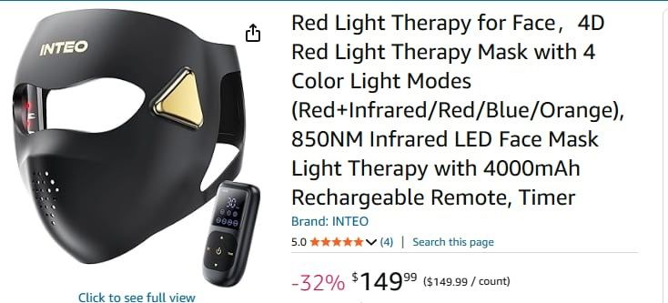 Red Light Therapy for Face，4D Red Light Therapy Mask with 4 Color Light Modes