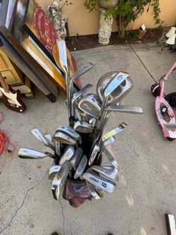 Mixed Set of Golf Clubs and Bag - Wilson, Spalding, TaylorMade, Calloway, and More