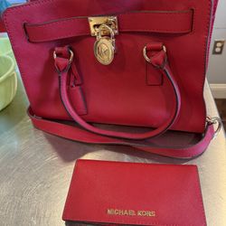 Michael Kors Jet Set Travel Leather Bag And Purse In Chili Color