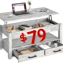  41.7'' Lift Top Coffee Table with Hidden Compartment, Mid-Century Cocktail Table with 2 Storage Drawers , Gray