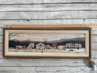 Rockwell Stockbridge Main Street Panoramic Painting Reproduction Matted And Framed Winter Christmas Collectible