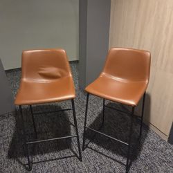 Modern Leather Bar Stools with Backrest and Metal Legs - Set of 2, 29" Height