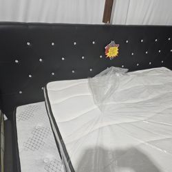 King Black Leather Diamond Platform Frame