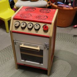 Red Wooden Toy Oven Stove for Kids Pretend Play Kitchen