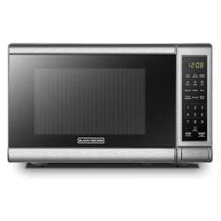 BLACK+DECKER EM720CB7 Digital Microwave Oven with Turntable Push-Button Door, Child Safety Lock, 700W, Stainless Steel, 0.7 Cu.f
