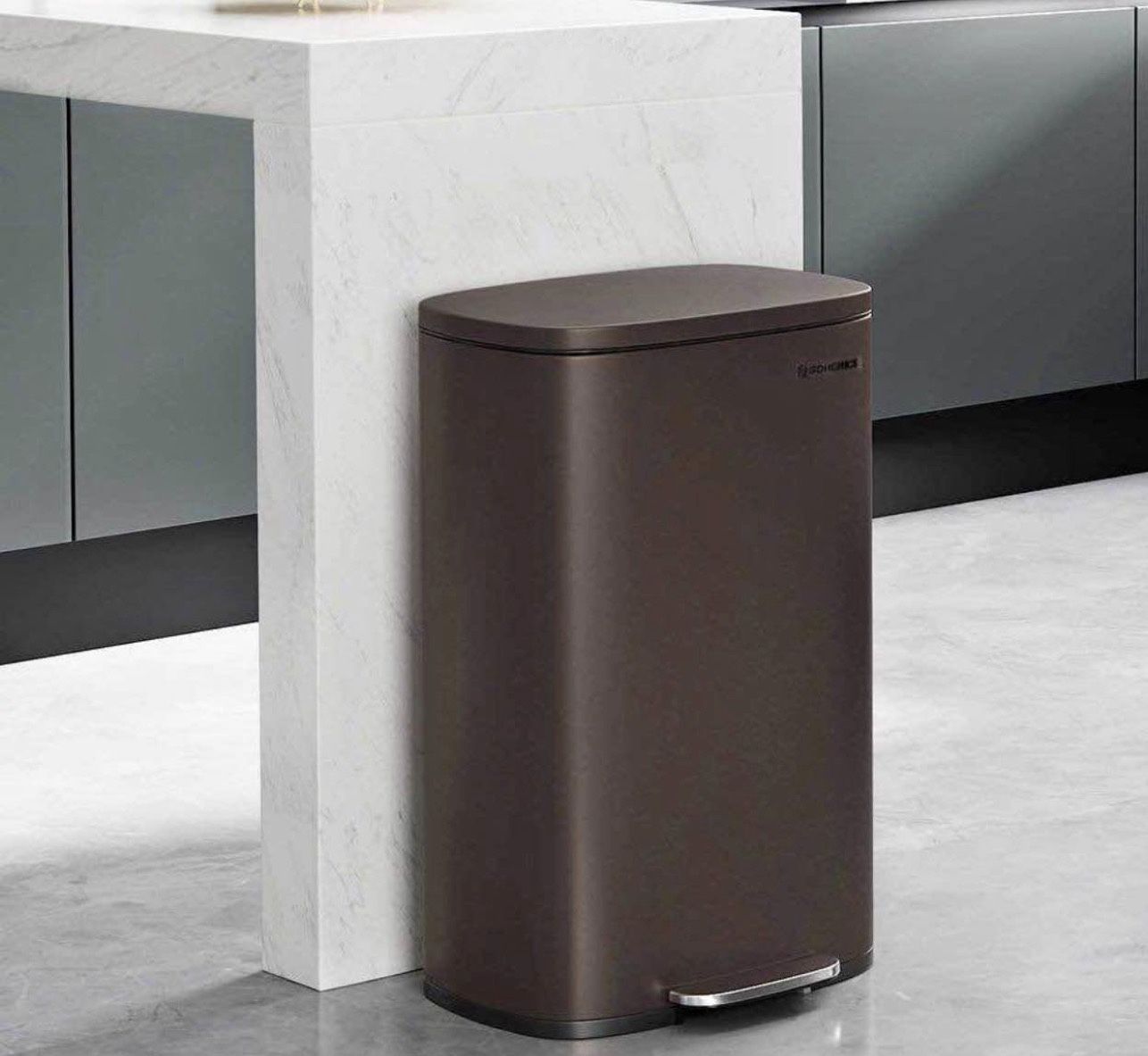 ULTB50BR SONGMICS 13 Gallon Brown Step Open Trash Can for Kitchen