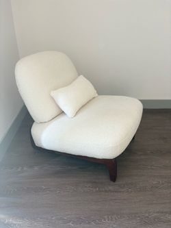 Cream Boucle Accent Chair with Lumbar Pillow