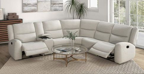 Brand New Beige Super Plush Reclining Sectional Sofa