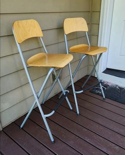 Set of 2 IKEA Franklin Silver Metal and Wooden Folding Chairs 2000