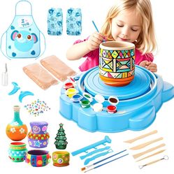Adjustable Speed Pottery Wheel Kit STEM Art Toy for Kids 6-12, 3-Speed Motor with Air-Dry Clay & Tools Creative Birthday Gifts, Craft Kits for Girls &