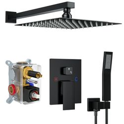 7648: New Shower Faucet Set, Shower System with 12 Inch Rain Showerhead and Handheld Shower, Wall Mounted High-Pressure Showerhead Combo Set Included 