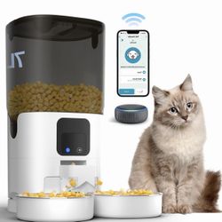 7L Automatic Dual Tray Cat Food Dispenser, APP & Alexa Control, 30 Meals Per Day with Timer, Detachable Cat Feeder, USB & Battery Powered