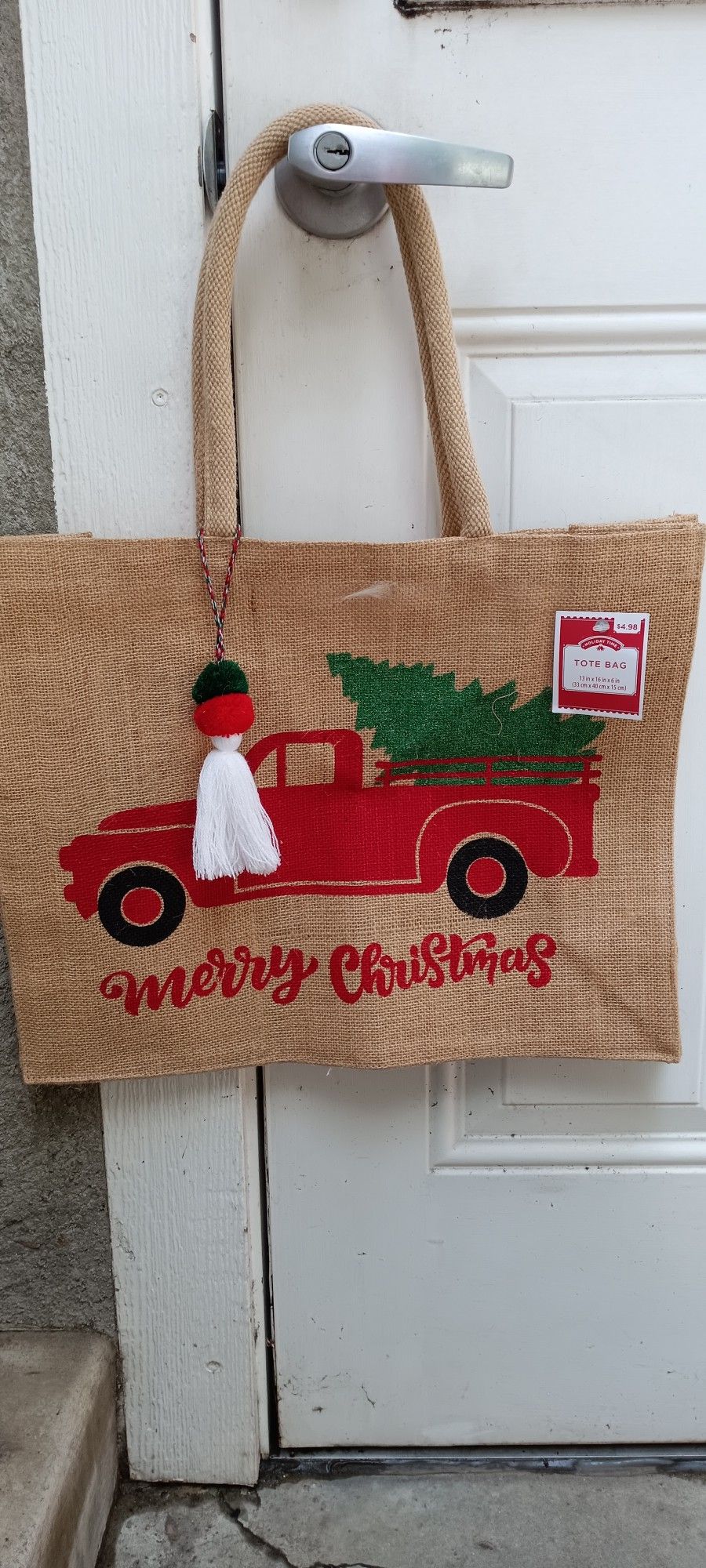 Jute Christmas Tote Bag
